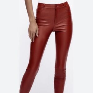 Zara High-Waist Vegan Leather Skinny Pants With Ankle Zipper